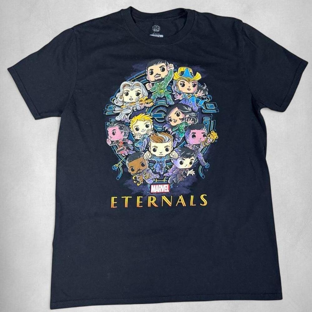 Marvel Eternals black T-shirt with Chibi-style characters | Unisex Large